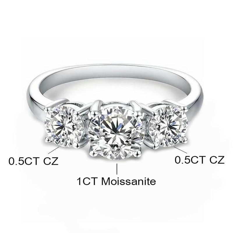 Lab-Created 10/10 Moissanite 2Colors Set Ring 2CT VVS Clarity 14K Gold Plated Stackable 3Stones Hypoallergenic Band for Women Wedding Engagement Birthday Gift Anniversary Prom Party Holiday Date Casual Bling Iced Jewelry