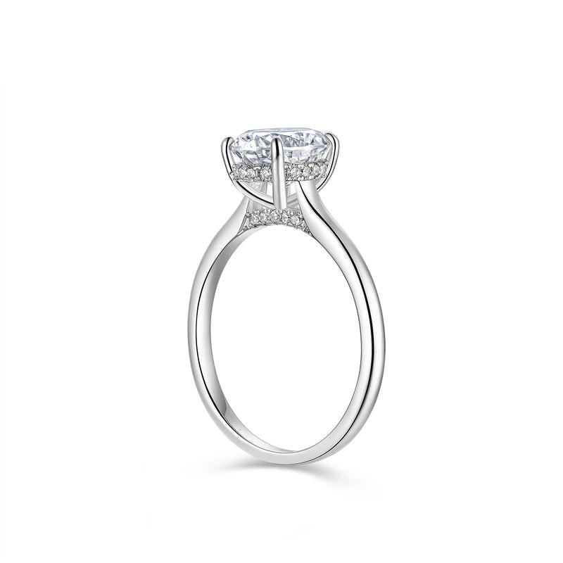 2Ct-Oval 10/10 Moissanite Lab-Created Ring Halo High Setting VVS Clarity 14K Gold Plated Hypoallergenic Band for Women Wedding Engagement Birthday Gift Anniversary Prom Party Holiday Date Casual Bling Iced