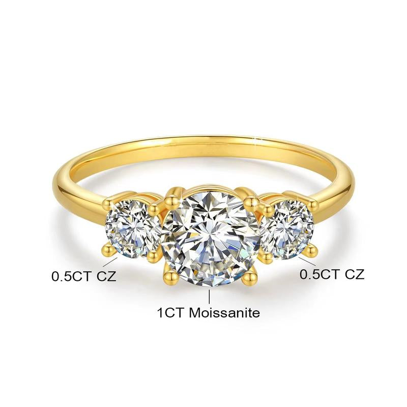 Lab-Created 10/10 Moissanite 2Colors Set Ring 2CT VVS Clarity 14K Gold Plated Stackable 3Stones Hypoallergenic Band for Women Wedding Engagement Birthday Gift Anniversary Prom Party Holiday Date Casual Bling Iced Jewelry