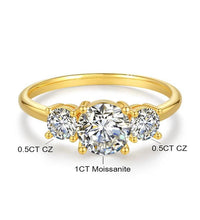 Lab-Created 10/10 Moissanite 2Colors Set Ring 2CT VVS Clarity 14K Gold Plated Stackable 3Stones Hypoallergenic Band for Women Wedding Engagement Birthday Gift Anniversary Prom Party Holiday Date Casual Bling Iced Jewelry