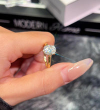 2Ct-Oval 10/10 Moissanite Lab-Created Ring Halo High Setting VVS Clarity 14K Gold Plated Hypoallergenic Band for Women Wedding Engagement Birthday Gift Anniversary Prom Party Holiday Date Casual Bling Iced