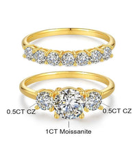 Lab-Created 10/10 Moissanite 2Colors Set Ring 2CT VVS Clarity 14K Gold Plated Stackable 3Stones Hypoallergenic Band for Women Wedding Engagement Birthday Gift Anniversary Prom Party Holiday Date Casual Bling Iced Jewelry