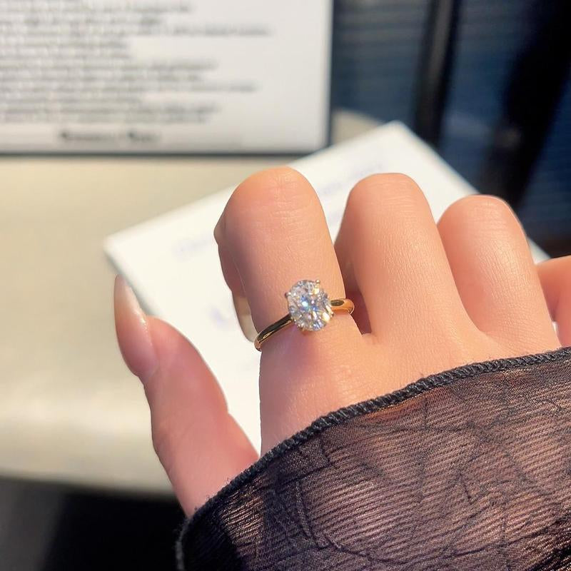 2Ct-Oval 10/10 Moissanite Lab-Created Ring Halo High Setting VVS Clarity 14K Gold Plated Hypoallergenic Band for Women Wedding Engagement Birthday Gift Anniversary Prom Party Holiday Date Casual Bling Iced