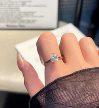2Ct-Oval 10/10 Moissanite Lab-Created Ring Halo High Setting VVS Clarity 14K Gold Plated Hypoallergenic Band for Women Wedding Engagement Birthday Gift Anniversary Prom Party Holiday Date Casual Bling Iced