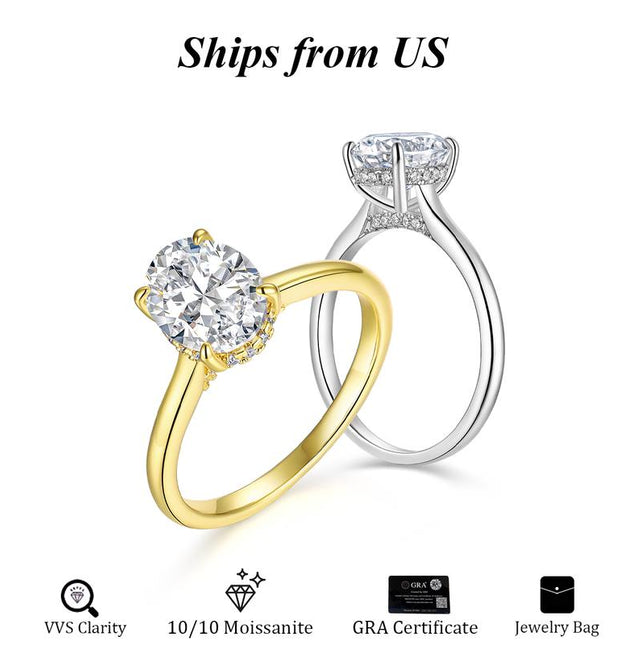2Ct-Oval 10/10 Moissanite Lab-Created Ring Halo High Setting VVS Clarity 14K Gold Plated Hypoallergenic Band for Women Wedding Engagement Birthday Gift Anniversary Prom Party Holiday Date Casual Bling Iced