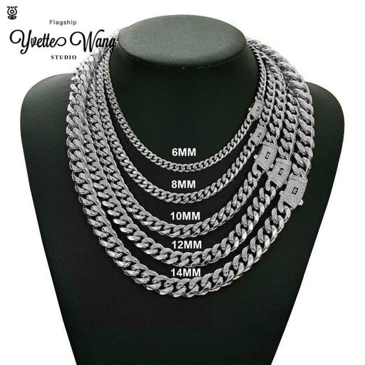 Luluyvette Menswomen Light Golden(14) Cuban Link Necklace Stainless Steel Miami Thick Necklace Hip Hop Jewelry 68101214MM