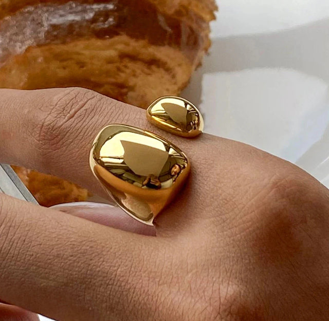 18K Gold-Plated Stainless Steel Ring – Simple Palace Style Fashion Jewelry for Women