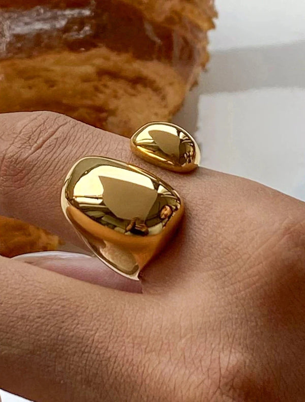 18K Gold-Plated Stainless Steel Ring – Simple Palace Style Fashion Jewelry for Women
