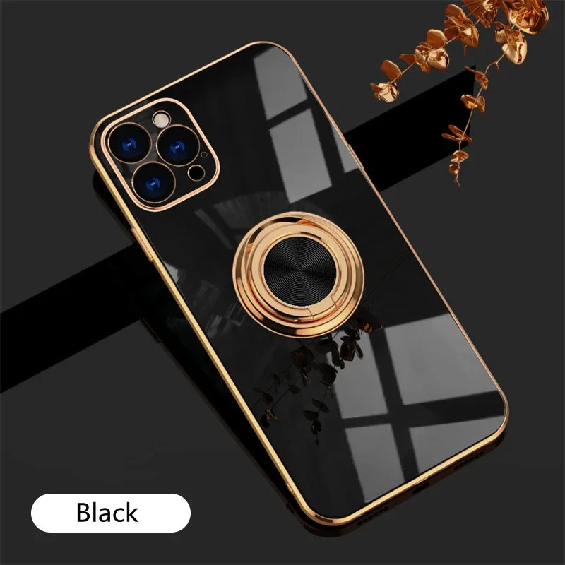Luxury Silicone iPhone Case for Women – Shockproof with Metal Ring Holder