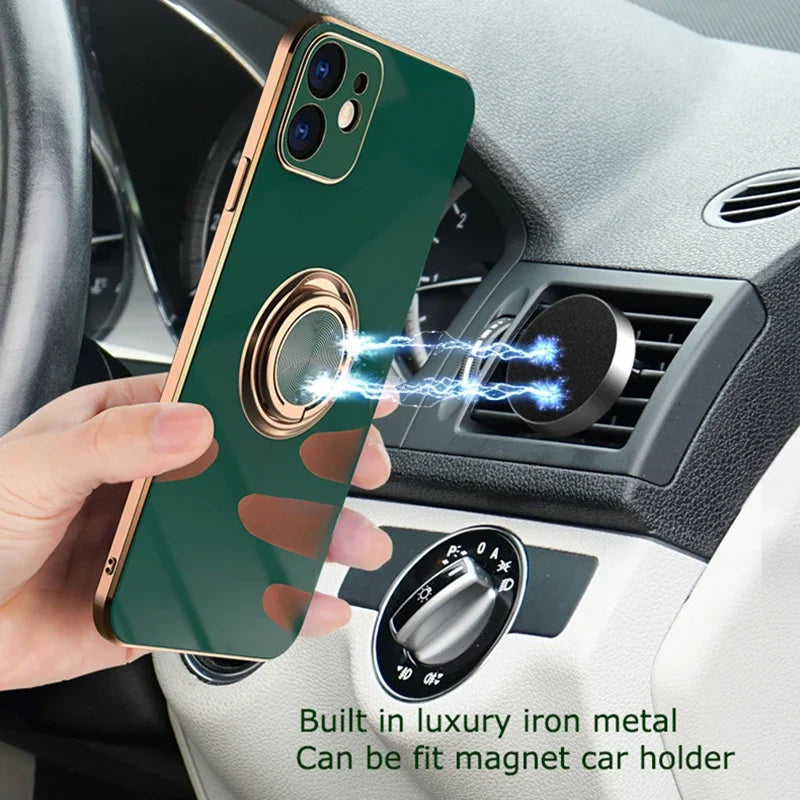 Luxury Silicone iPhone Case for Women – Shockproof with Metal Ring Holder