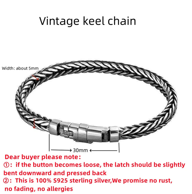 S925 Sterling Silver Retro Keel Bracelet for Women – Bold Fashion Jewelry