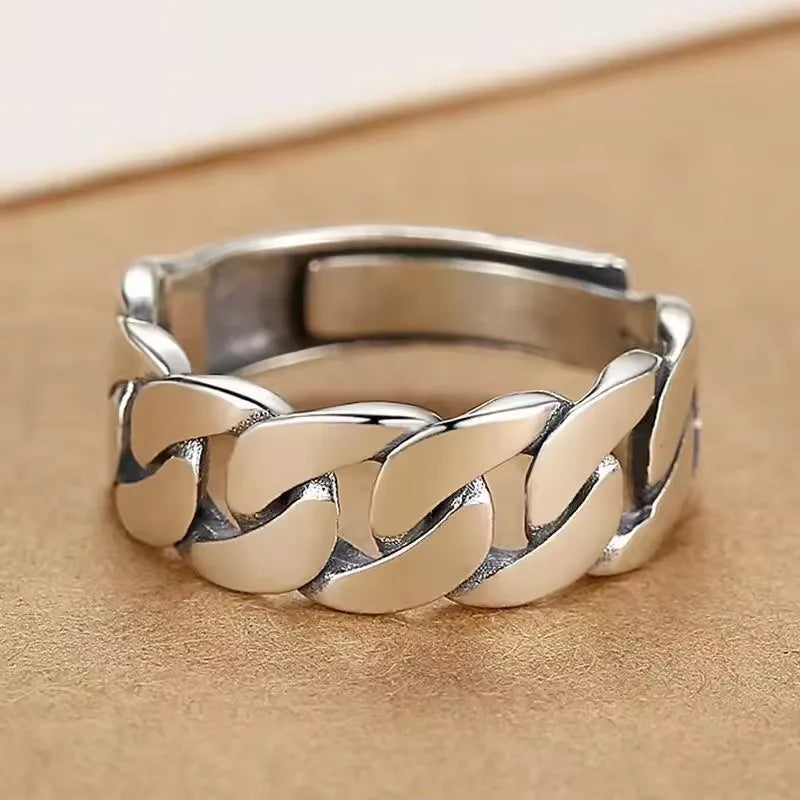 925 Sterling Silver Adjustable Chain Ring for Women – Vintage Jewelry Gift