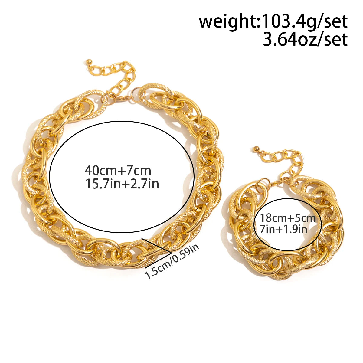 Chunky Cuban Chain Necklace & Bracelet Set for Women – Punk, Grunge Jewelry