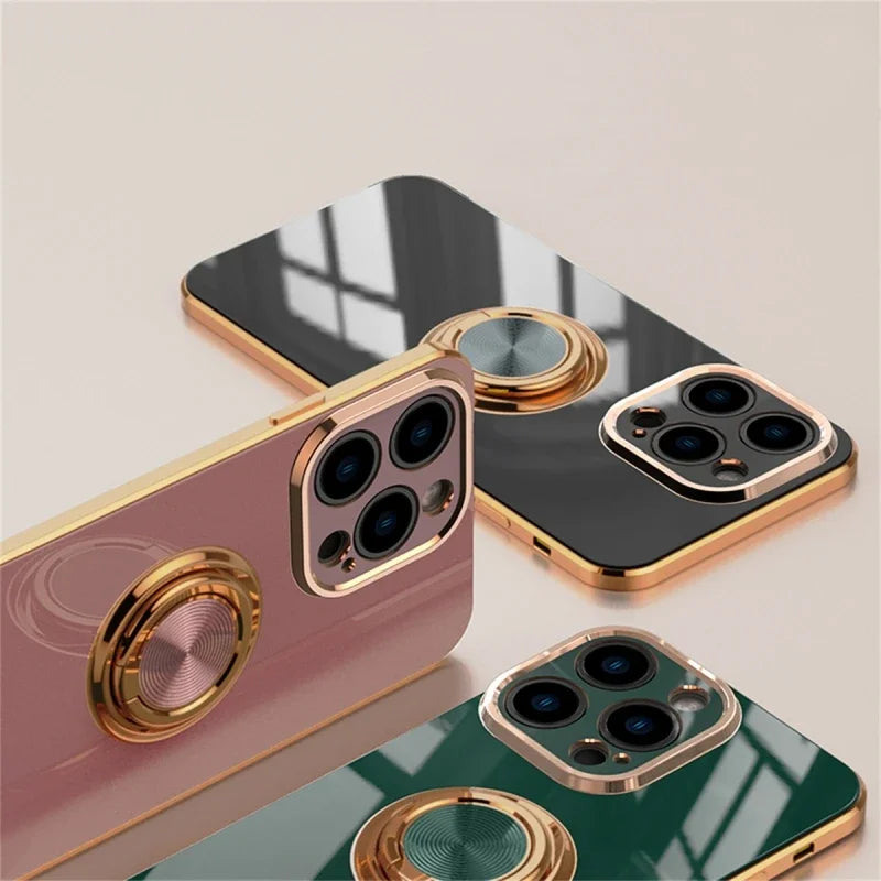 Luxury Silicone iPhone Case for Women – Shockproof with Metal Ring Holder