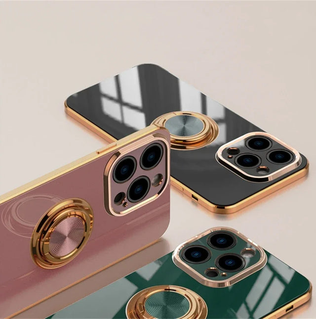Luxury Silicone iPhone Case for Women – Shockproof with Metal Ring Holder