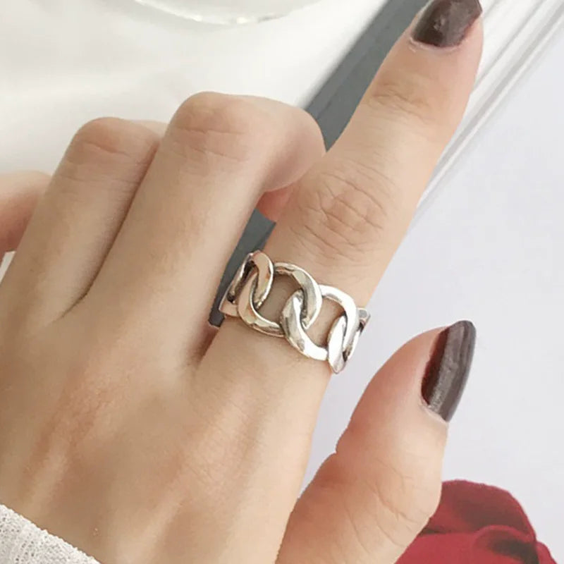925 Sterling Silver Adjustable Chain Ring for Women – Vintage Jewelry Gift