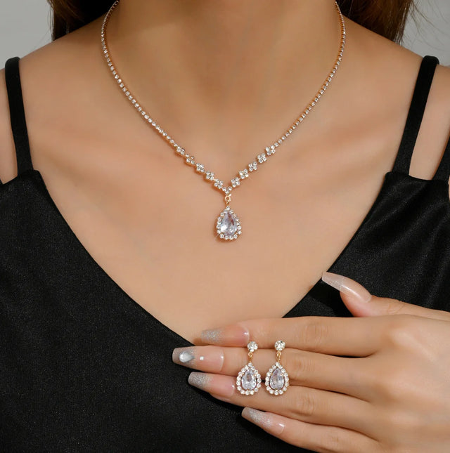 3PC Water Drop Necklace & Earrings Set for Women – Wedding & Party Jewelry Gift