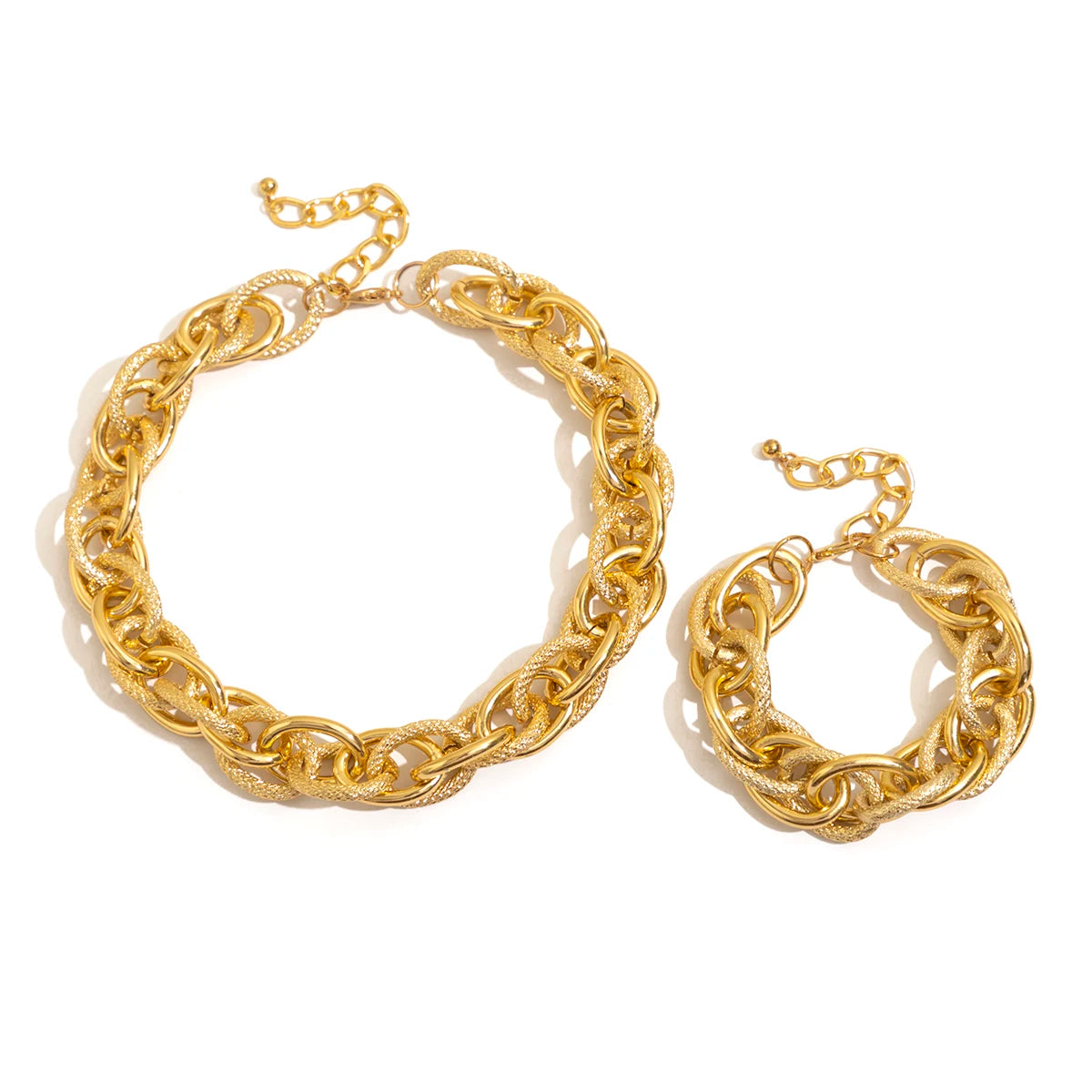 Chunky Cuban Chain Necklace & Bracelet Set for Women – Punk, Grunge Jewelry