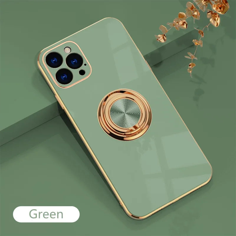 Luxury Silicone iPhone Case for Women – Shockproof with Metal Ring Holder