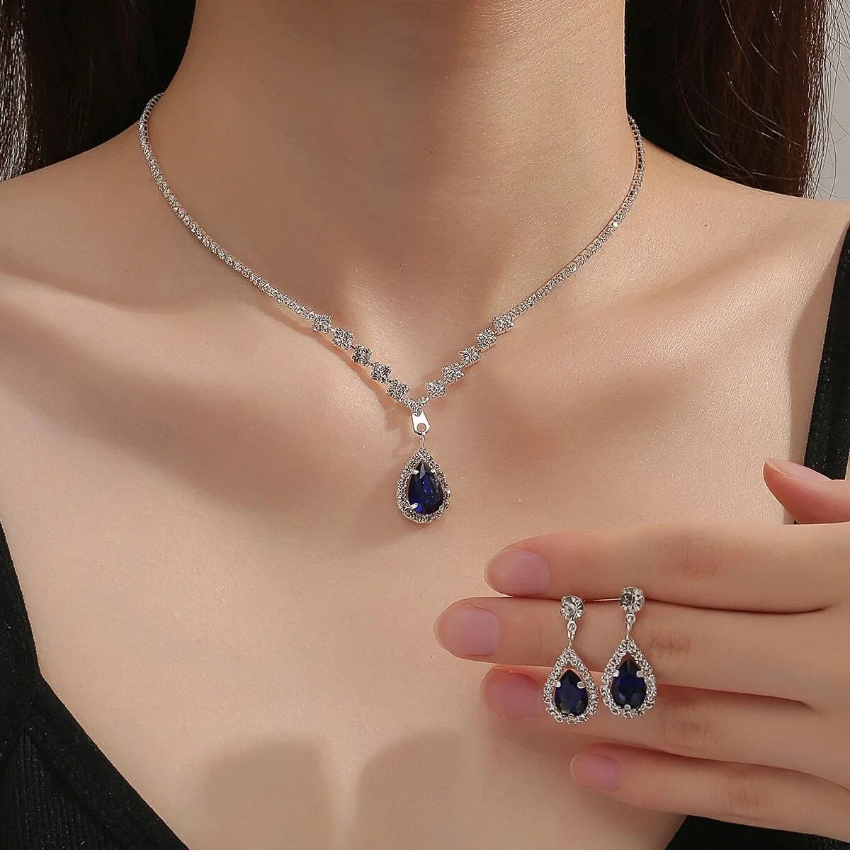 3PC Water Drop Necklace & Earrings Set for Women – Wedding & Party Jewelry Gift