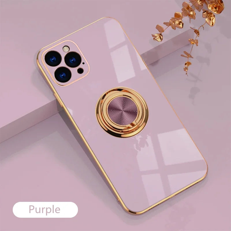 Luxury Silicone iPhone Case for Women – Shockproof with Metal Ring Holder