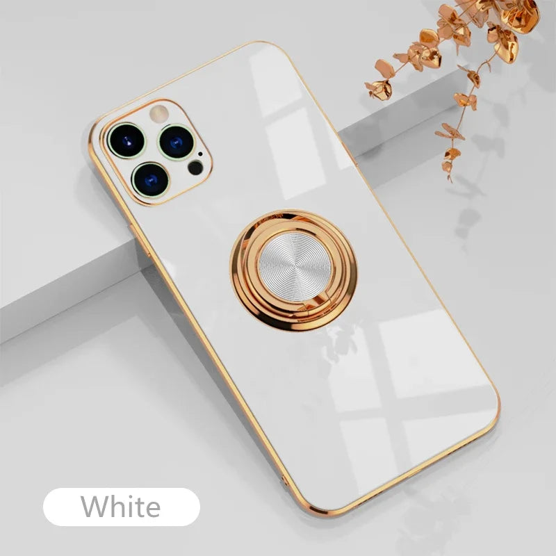 Luxury Silicone iPhone Case for Women – Shockproof with Metal Ring Holder