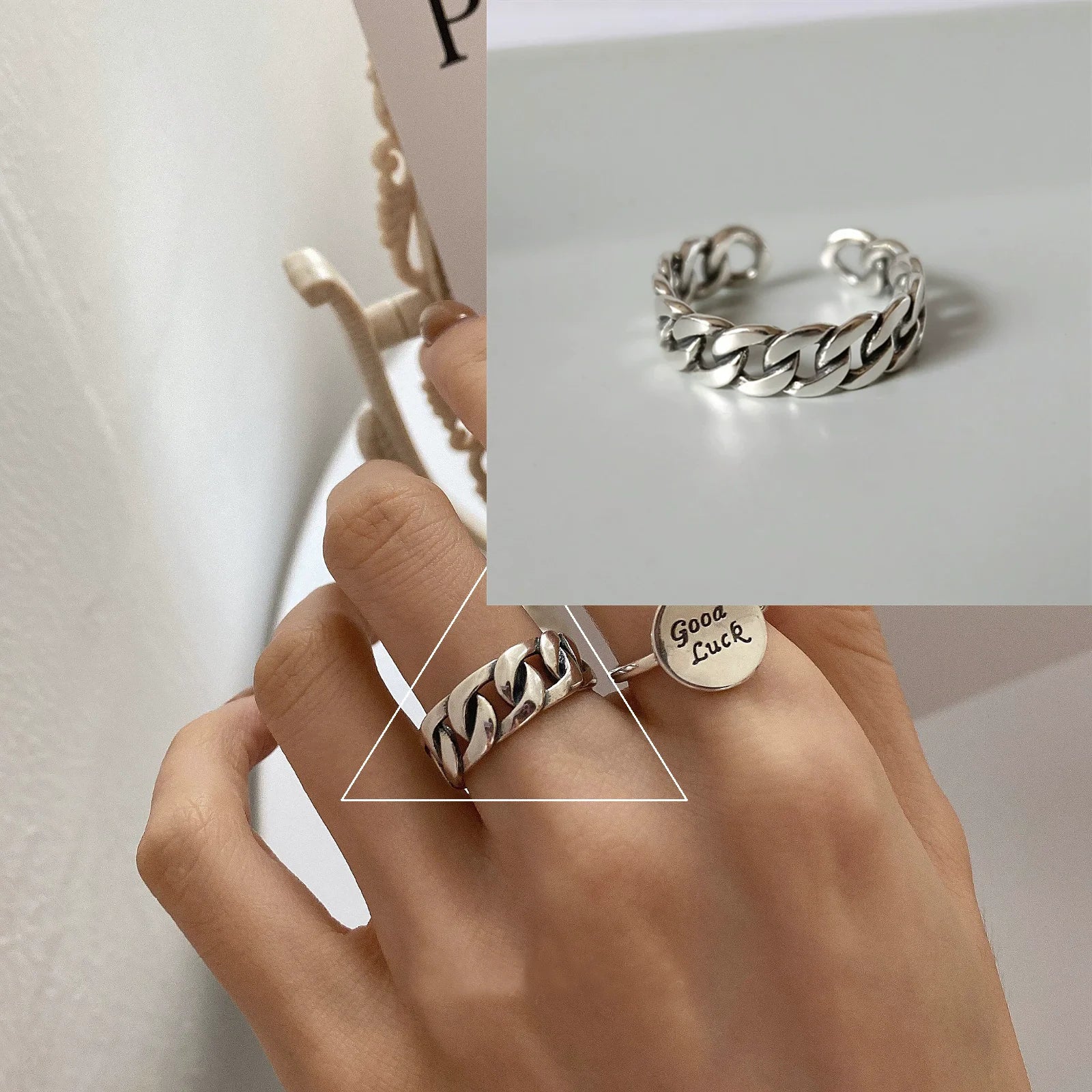 925 Sterling Silver Adjustable Chain Ring for Women – Vintage Jewelry Gift