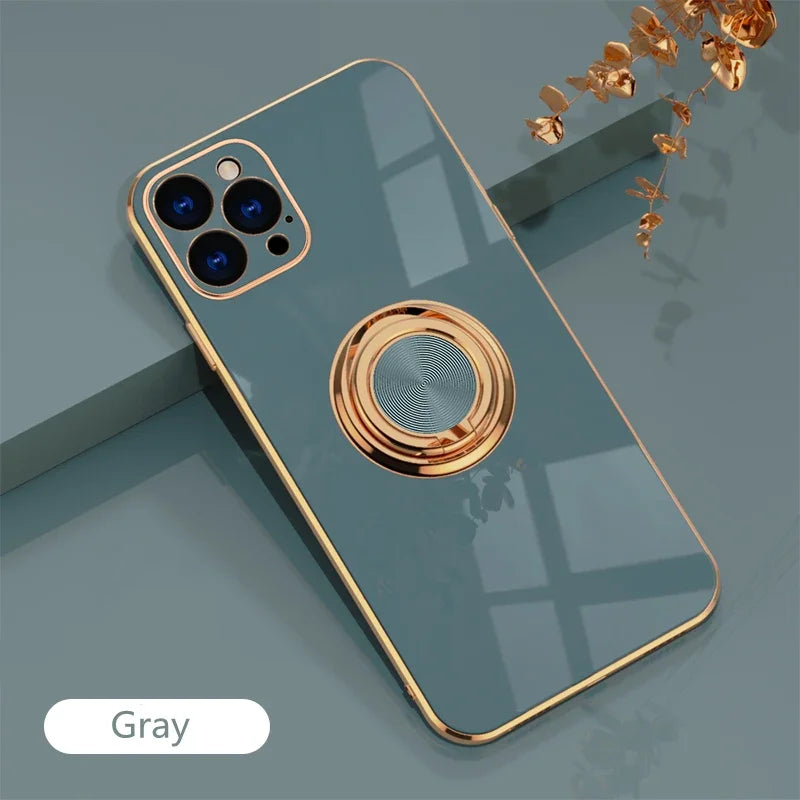 Luxury Silicone iPhone Case for Women – Shockproof with Metal Ring Holder