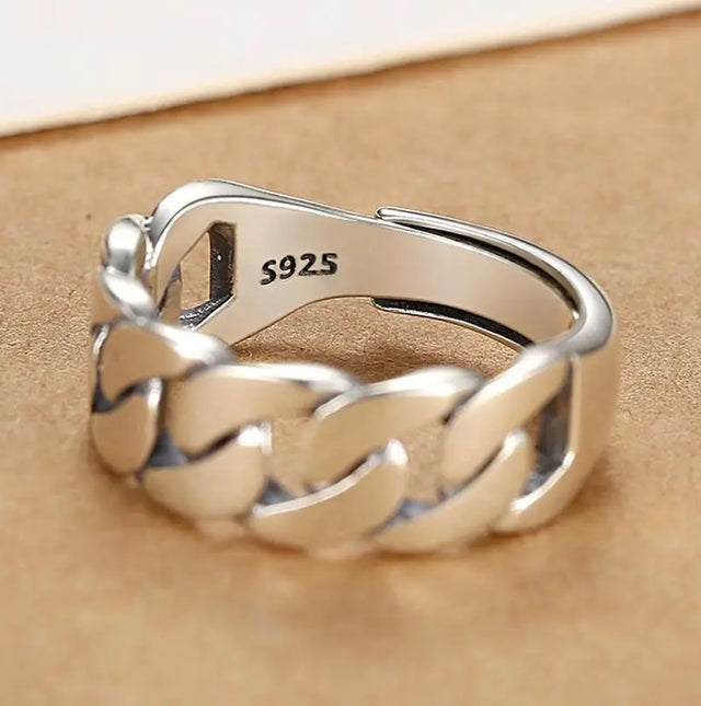 925 Sterling Silver Adjustable Chain Ring for Women – Vintage Jewelry Gift