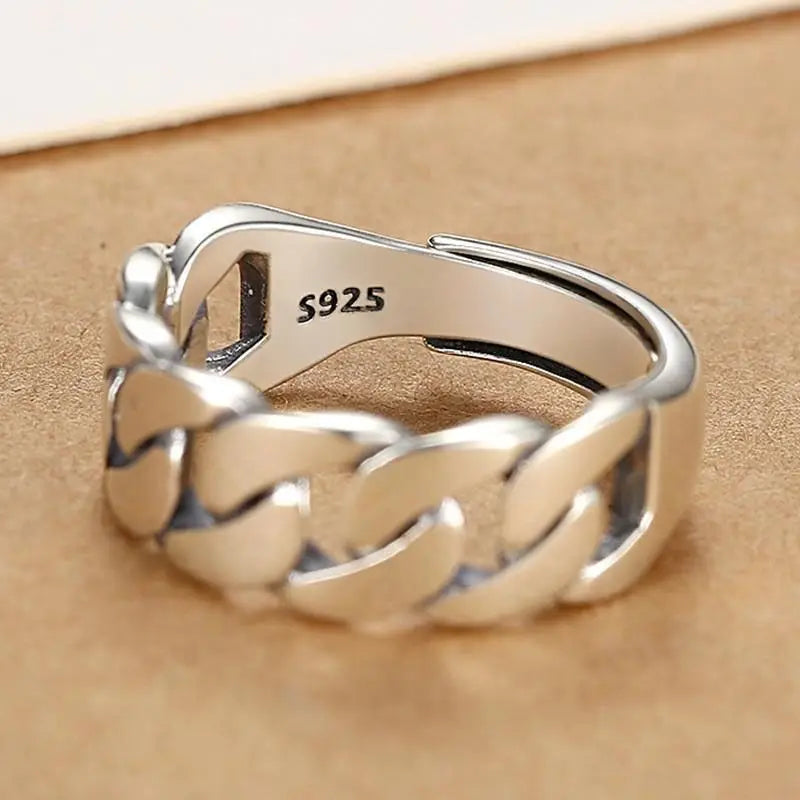 925 Sterling Silver Adjustable Chain Ring for Women – Vintage Jewelry Gift