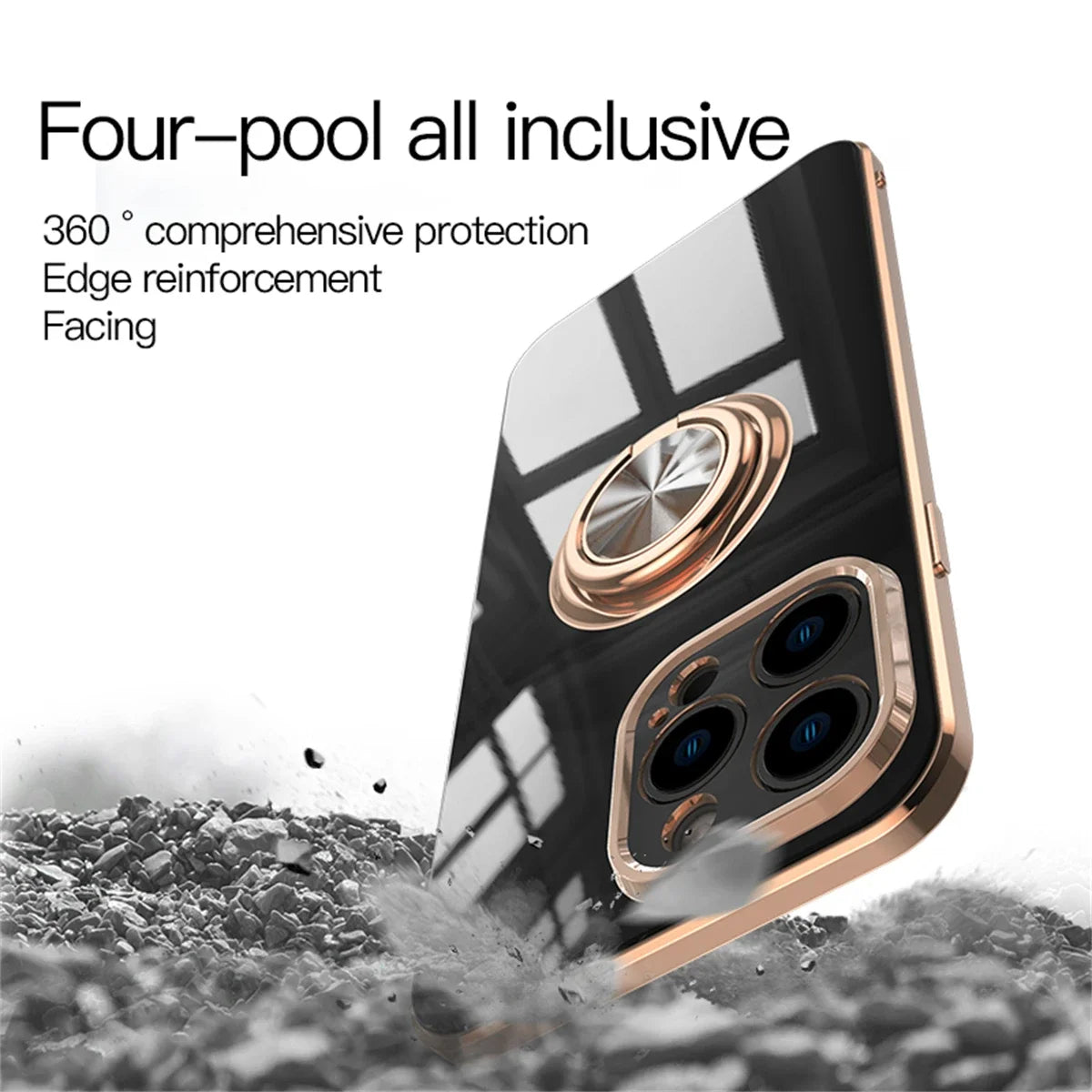 Luxury Silicone iPhone Case for Women – Shockproof with Metal Ring Holder