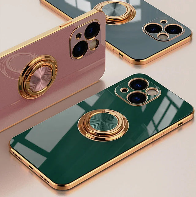 Luxury Silicone iPhone Case for Women – Shockproof with Metal Ring Holder