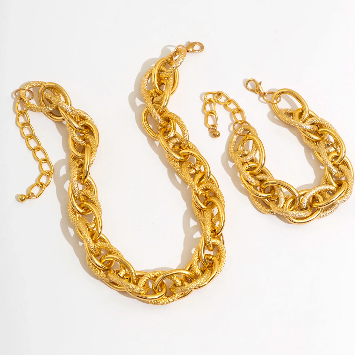 Chunky Cuban Chain Necklace & Bracelet Set for Women – Punk, Grunge Jewelry