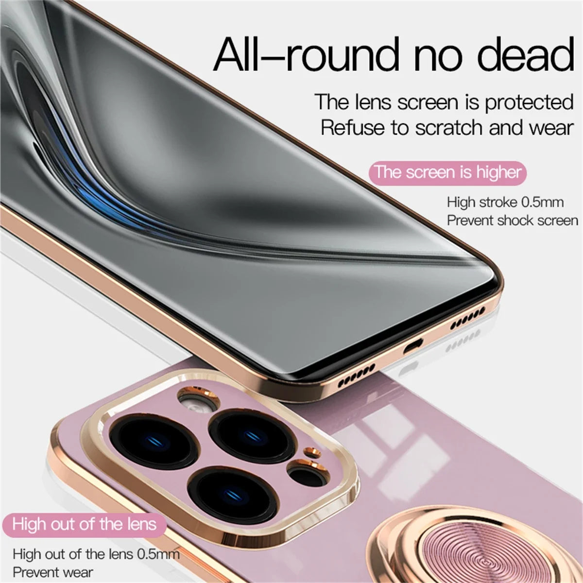 Luxury Silicone iPhone Case for Women – Shockproof with Metal Ring Holder