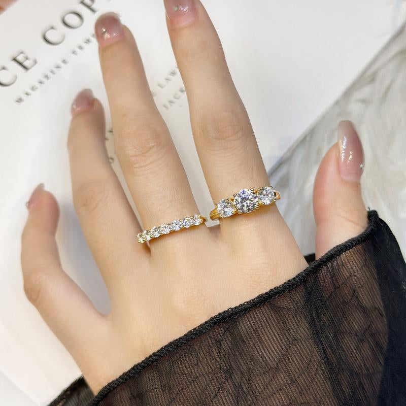Lab-Created 10/10 Moissanite 2Colors Set Ring 2CT VVS Clarity 14K Gold Plated Stackable 3Stones Hypoallergenic Band for Women Wedding Engagement Birthday Gift Anniversary Prom Party Holiday Date Casual Bling Iced Jewelry