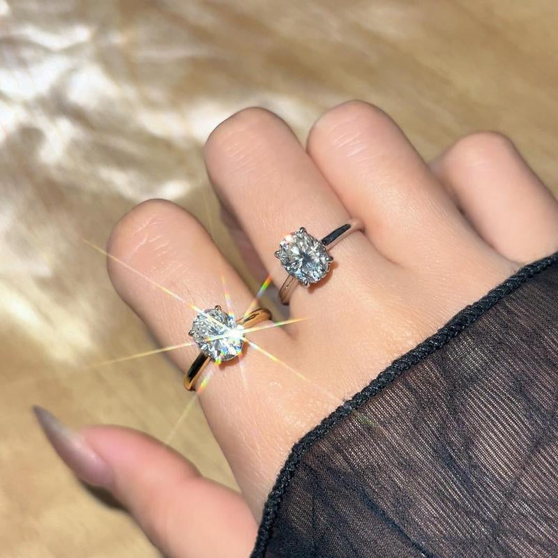 2Ct-Oval 10/10 Moissanite Lab-Created Ring Halo High Setting VVS Clarity 14K Gold Plated Hypoallergenic Band for Women Wedding Engagement Birthday Gift Anniversary Prom Party Holiday Date Casual Bling Iced