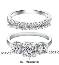 Lab-Created 10/10 Moissanite 2Colors Set Ring 2CT VVS Clarity 14K Gold Plated Stackable 3Stones Hypoallergenic Band for Women Wedding Engagement Birthday Gift Anniversary Prom Party Holiday Date Casual Bling Iced Jewelry