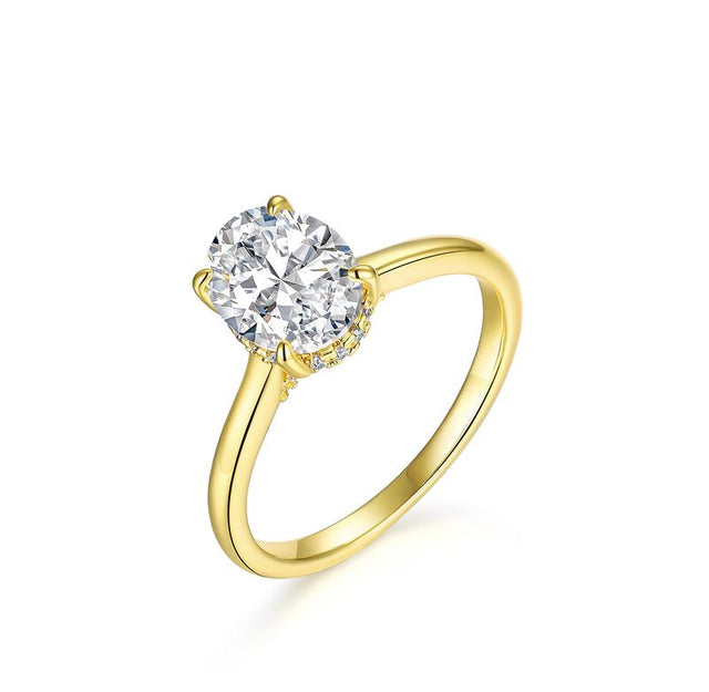 2Ct-Oval 10/10 Moissanite Lab-Created Ring Halo High Setting VVS Clarity 14K Gold Plated Hypoallergenic Band for Women Wedding Engagement Birthday Gift Anniversary Prom Party Holiday Date Casual Bling Iced