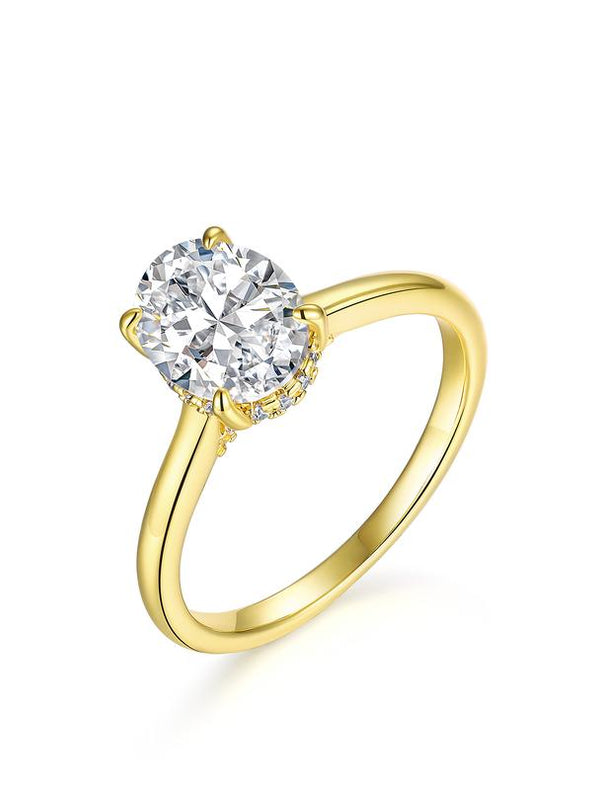 2Ct-Oval 10/10 Moissanite Lab-Created Ring Halo High Setting VVS Clarity 14K Gold Plated Hypoallergenic Band for Women Wedding Engagement Birthday Gift Anniversary Prom Party Holiday Date Casual Bling Iced