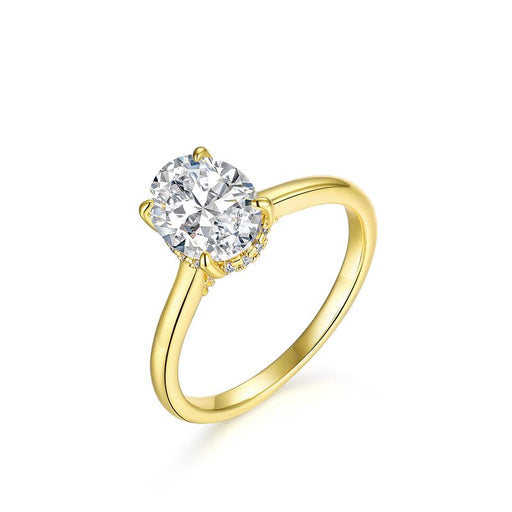 2Ct-Oval 10/10 Moissanite Lab-Created Ring Halo High Setting VVS Clarity 14K Gold Plated Hypoallergenic Band for Women Wedding Engagement Birthday Gift Anniversary Prom Party Holiday Date Casual Bling Iced